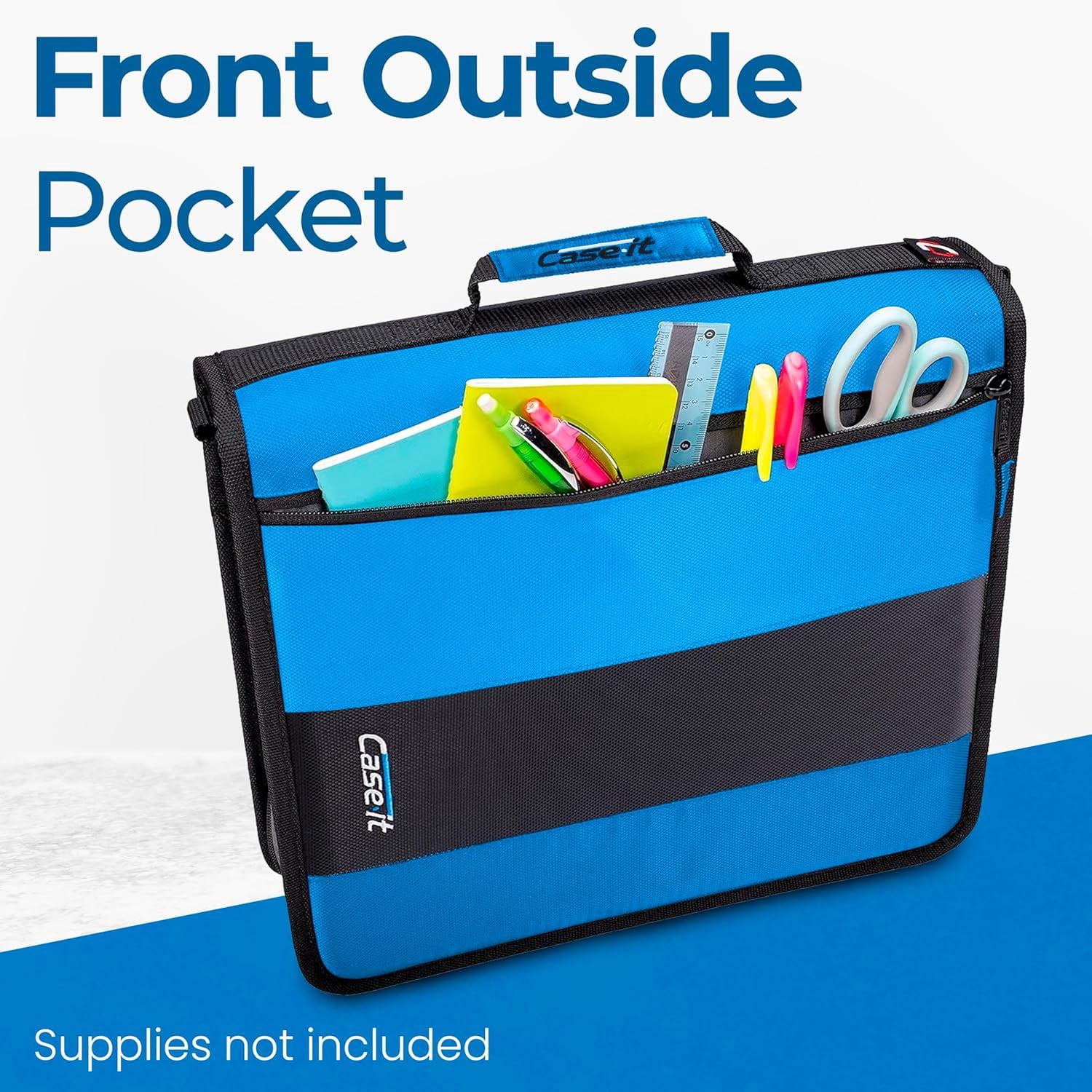 Case-it Classic Zipper Binder, 2" O-Ring with Mesh Pockets and Shoulder Strap and Handle, 350 Page Capacity, D-251 Denim Blue