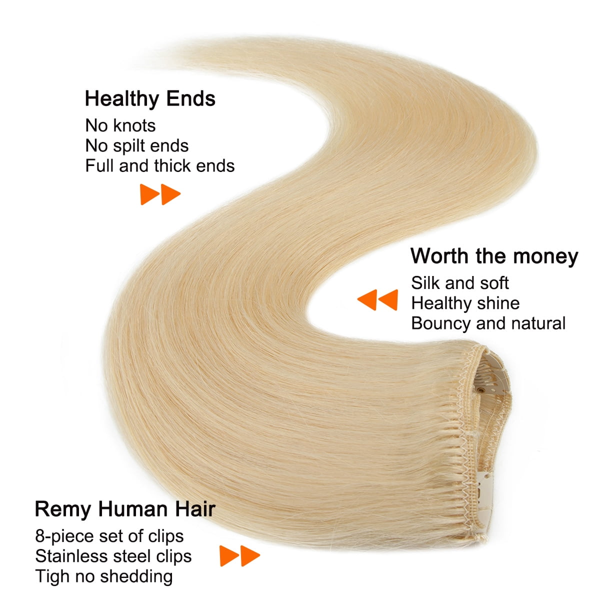SEGO Clip in Hair Extensions Human Hair Full Head 100% Real Remy Thick Hair Extensions Silky Straight Balayage Blonde Hair Pieces