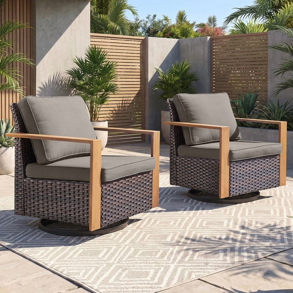 Bellefurn Patio Swivel Glider Chairs Set of 2,Outdoor Wicker Swivel Rocker Patio Chairs,All-Weather Conversation Sets for Porch,Balcony,Backyard,Deck