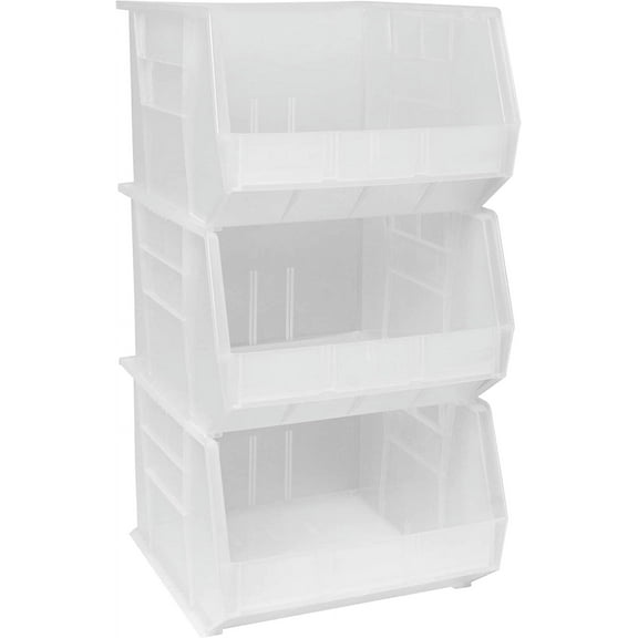 Akro-Mils Stackable Storage Bins, AkroBins Stacking Organizer, 18"x16"x11", Clear, 3-Pack