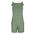 thumbnail image 4 of Lovskoo Summer Short Rompers for Women 2024 Casual Loose Sleeveless Tie Knot Strap Jumpsuits Wide Leg Overalls with Pockets Green L, 4 of 7