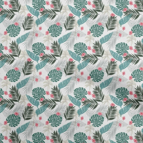 oneOone Cotton Poplin White Fabric Tropical Leaf Diy Clothing Quilting Fabric Print Fabric By Yard 56 Inch Wide