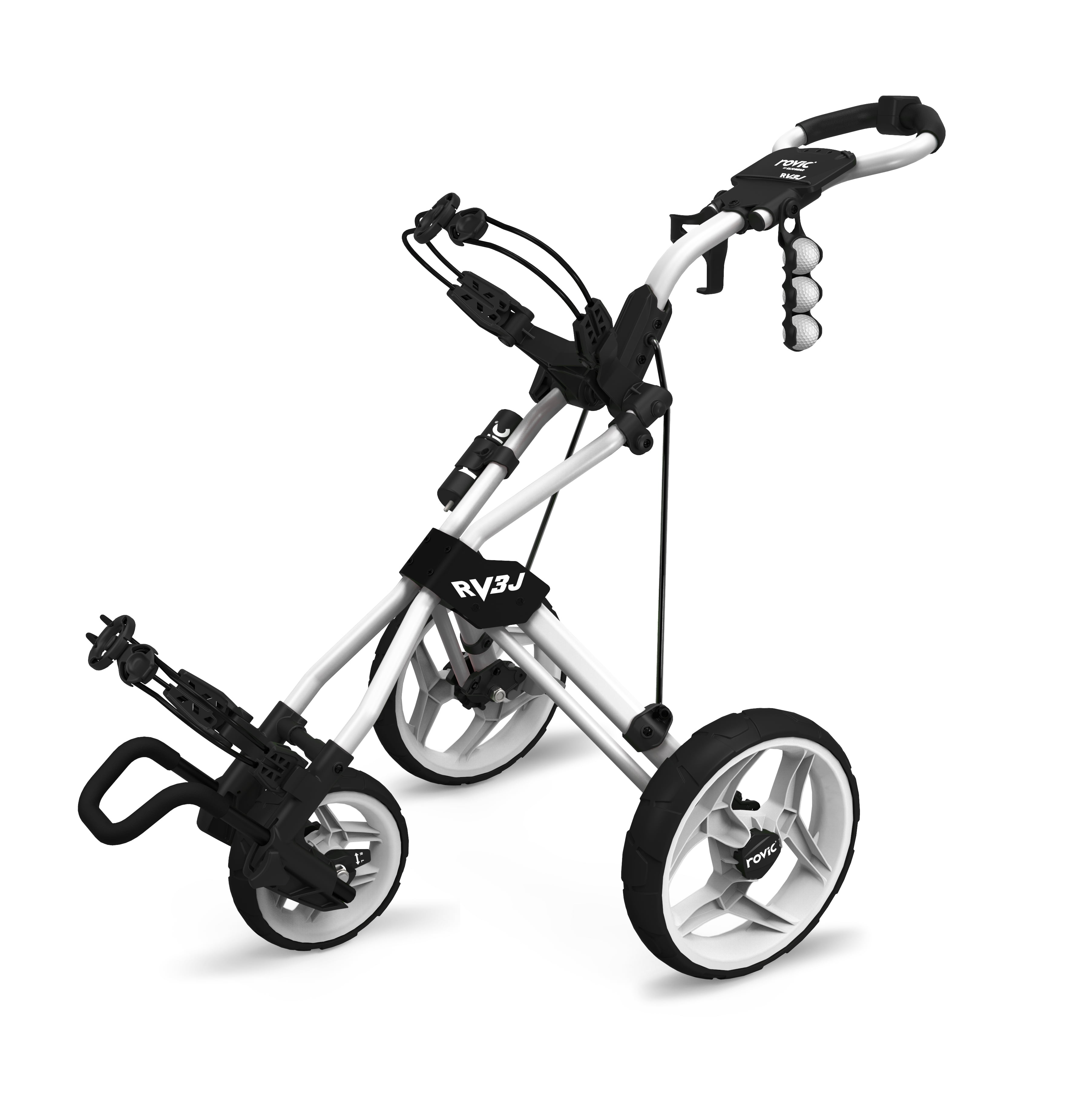 Rovic Model RV3J Junior Youth 3-Wheel Golf Push Cart (White