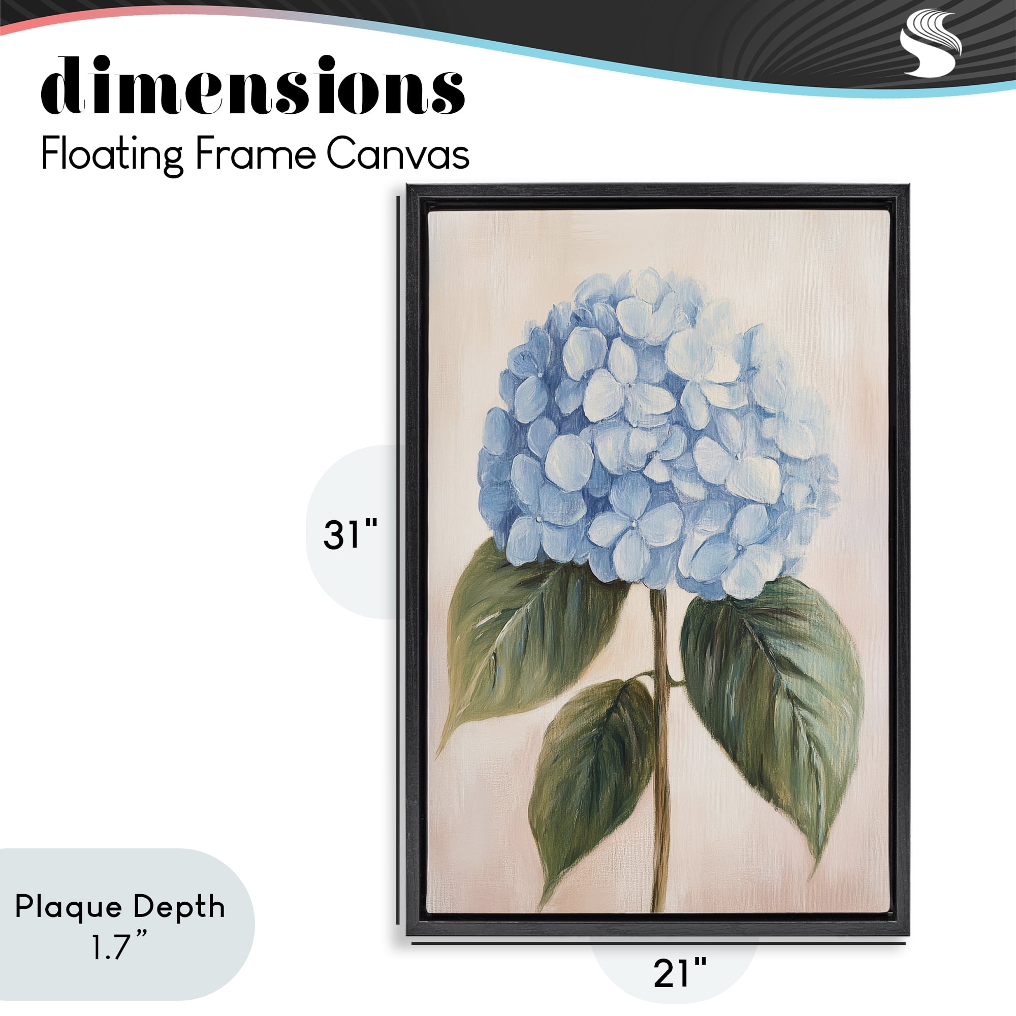 Stupell Industries Baby Blue Hydrangea Black Framed Floater Canvas Wall Art, design by Petal Prints Design