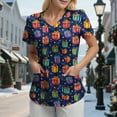 thumbnail image 2 of Towmus Christmas Scrub Tops Women Plus Size Scrub Shirt Nurse Uniforms Xmas Print V-Neck Tunic Tops with Pockets S-3XL, 2 of 5