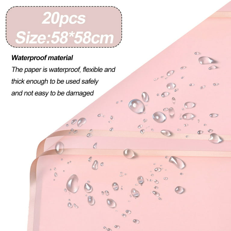 RowinsyDD 40 Sheets Pink Flower Wrapping Paper, Waterproof Packaging Paper for Floral Bouquets, 22.8 x 22.8 inch Gift Packing Florist Supplies