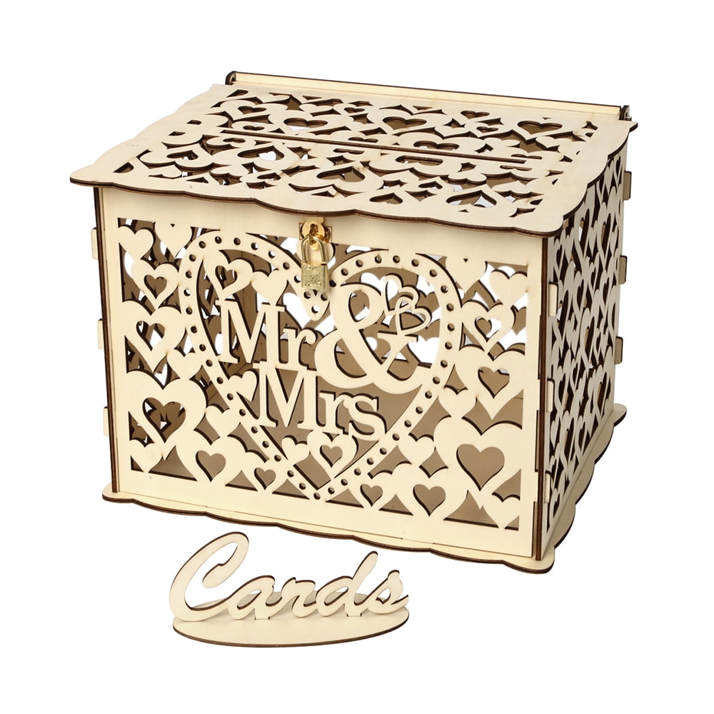 Wedding Card Box With Lock Rustic Wood Gift Box Card Holder For