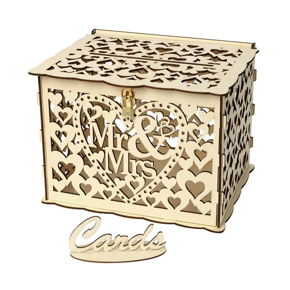 Wedding Card Box with Lock Rustic Wood Gift Box Card Holder for Wedding Anniversary Reception Baby Shower Party