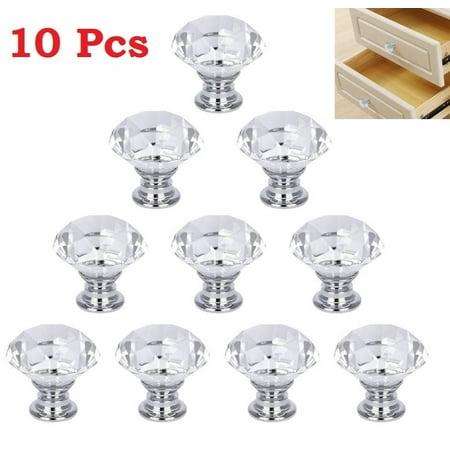 10pcs Diamond Shape Crystal Glass 30mm Knob Pull Handle Usd For
