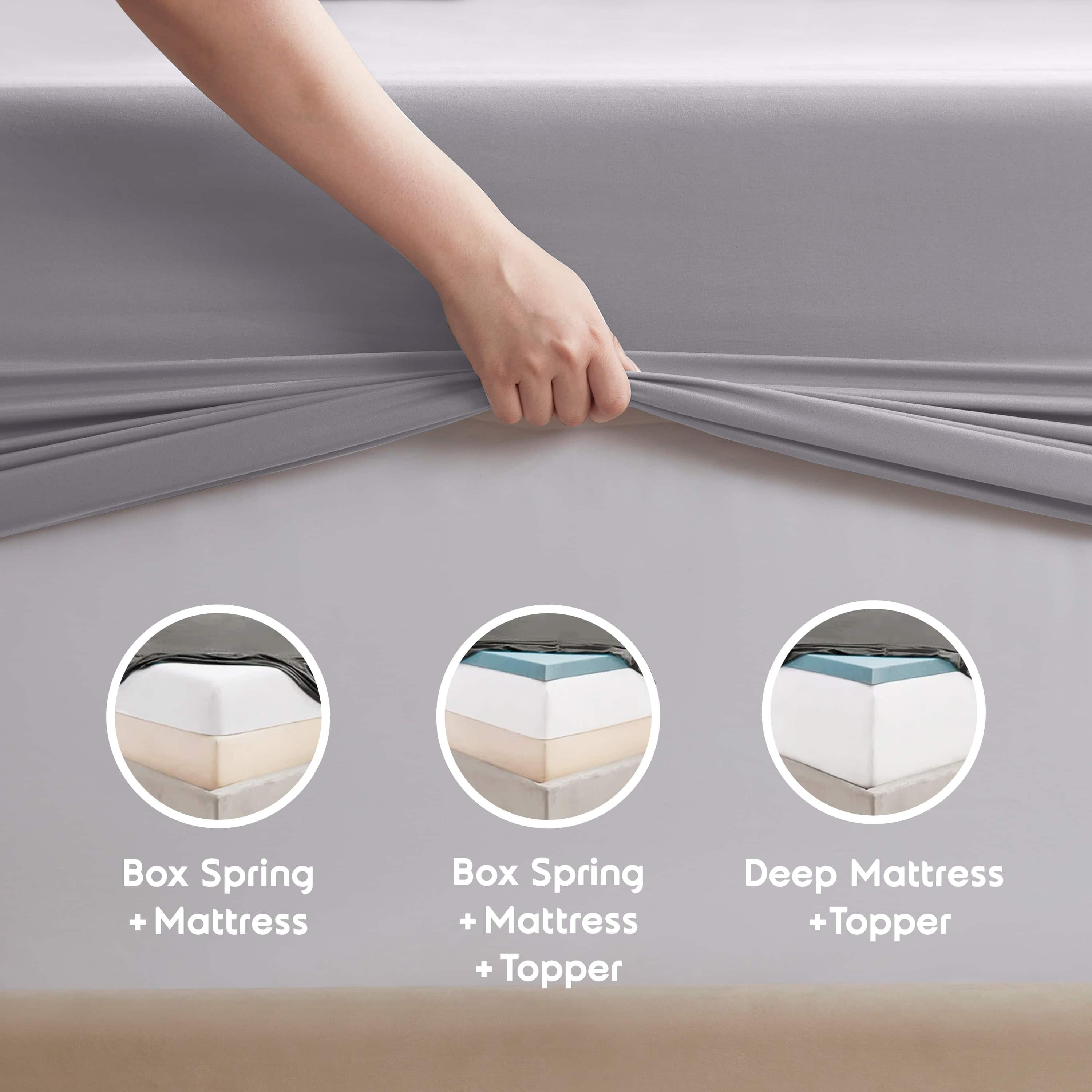 LammaLoe Extra Deep Pocket Queen Sheets Set, 4 Piece, Fits 18"-24" Mattress, Breathable & Extra Soft Bed Sheets, Light Grey Lavender