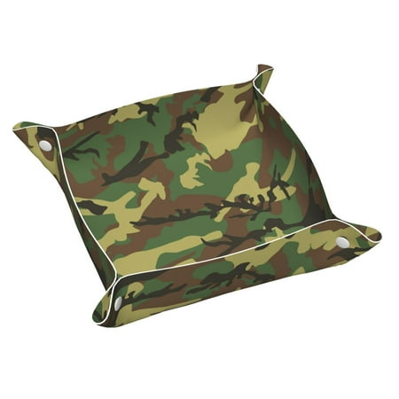 

Leather Tray Stain Proof Waterproof Portable Tray 9.8×2in Bedside Table Desk Dresser Countertop Bookshelf Bathroom Camouflage Green Brown
