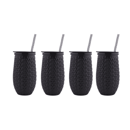 Way To Celebrate 4-Pack 16-Ounce Plastic Stemless Wine Tumbler With Straw  Matte Black