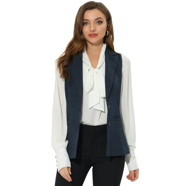 Sleeveless Vest Lapel Waistcoat Navy Blue XS Walmart