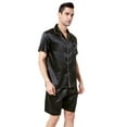 thumbnail image 2 of Tony & Candice Men's Classic Short Sleeve Satin Pajama Set Adult Sleepwear(XL,Black with White Piping), 2 of 4