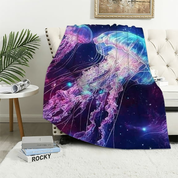 Patifu Purple Jellyfish Throw Blanket,Fantasy Galaxy Universe Blankets for Kids Boys Girls Adult Room Decor,Glowing Sea Life  Blanket Trippy Magical Sherpa Blanket 40x50in