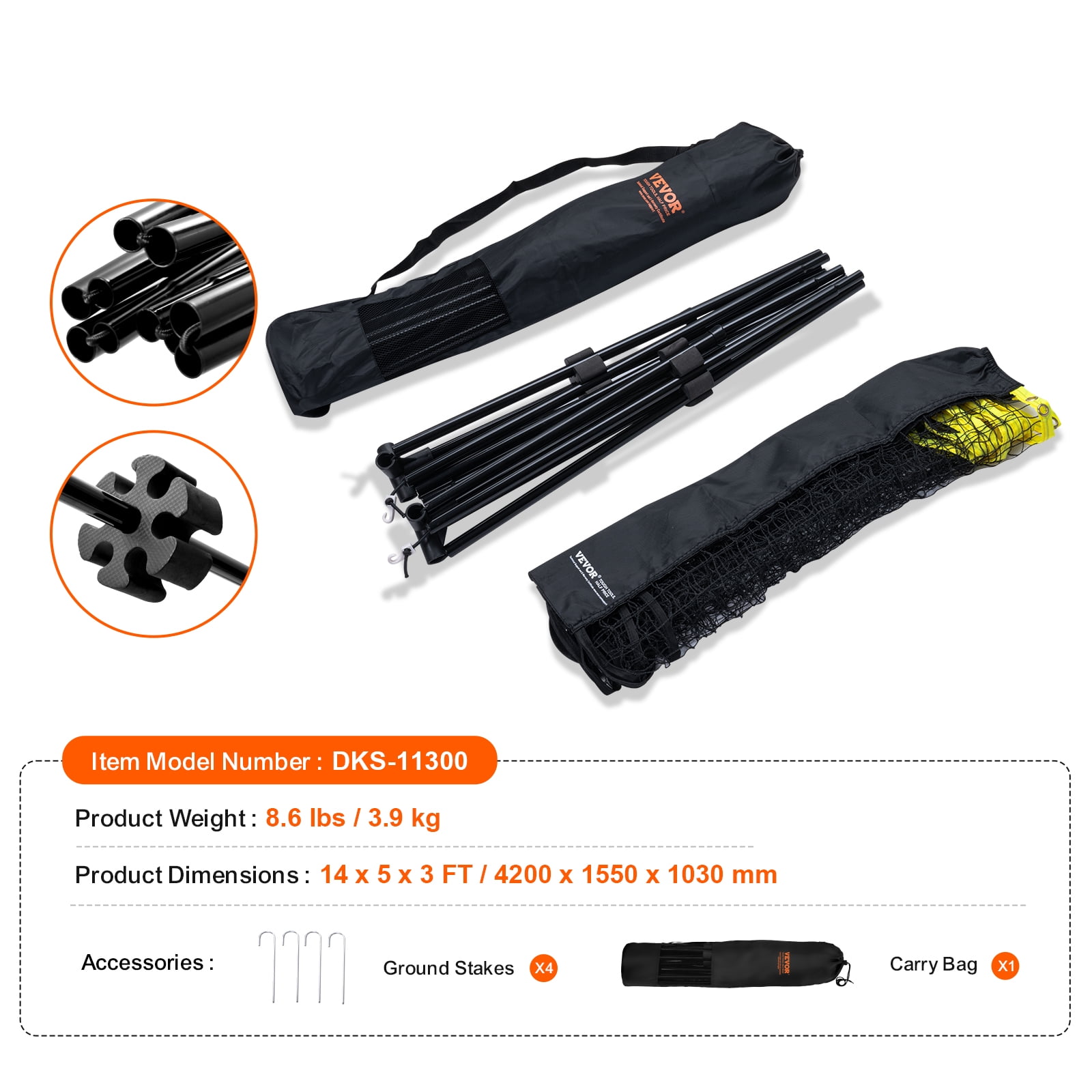 VEVOR Badminton Net, Height Adjustable Badminton Net, 14ft Wide Foldable Badminton Net, Portable Easy Setup Badminto Net Set with Poles, Stand and Carry Bag, for Kids Backyard Game Indoor Outdoor Use