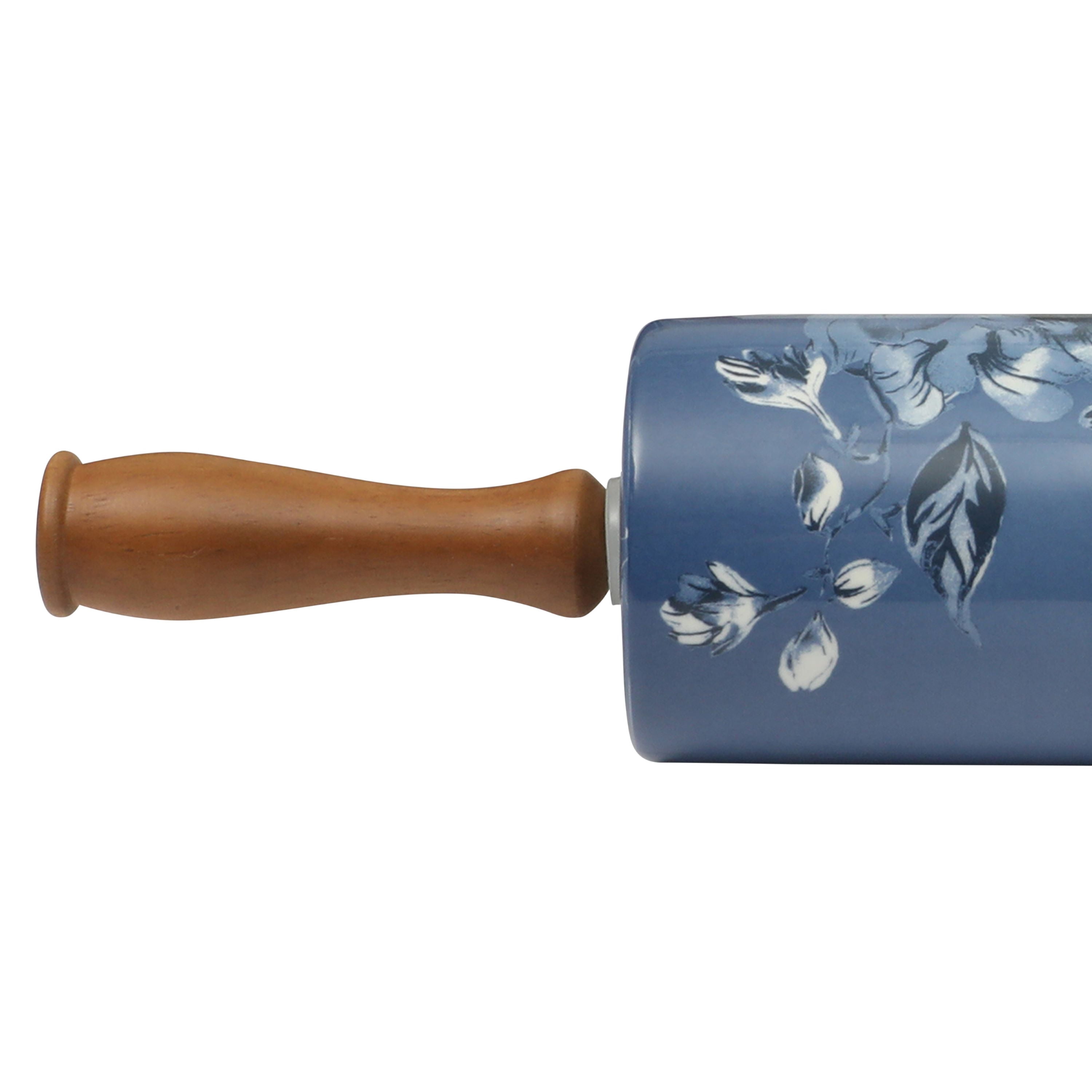 The Pioneer Woman Delilah Ceramic Rolling Pin with Wood Handles, Blue