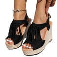 thumbnail image 5 of Women Shoes Women's Wedge Platform Sandals Summer Boho Open Toe Tassel Sandals for Women Wide Width Large Sizes Soft Suede Adjustable Ankle Buckle Non Slip Lug Sole Comfort Walking Womens Heels, 5 of 10