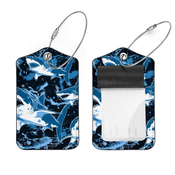 PhooArto 2 Pcs Luggage Tags, Sharks Splash Pattern Privacy Cover ID Label with Stainless Steel Loop and Address Card for Travel Bag Suitcase