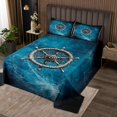 thumbnail image 2 of Nautical Rudder Bedspread Queen Size Bedding for Living Room Navigation Ocean Adventure Theme Psychedelic Decor Coverlet Set Spider Web Mystic Trippy Teal Black Quilt Set All Season,3 Pcs, 2 of 5