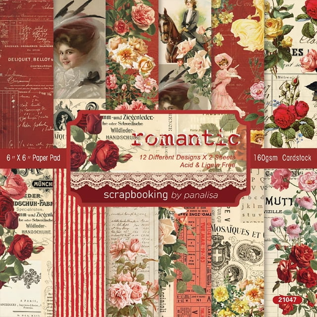 ZOUSSIQI 24 Sheets 6'' x 6'' Scrapbook Paper Romantic Red Pattern One Sided Cardstock for DIY Card Making (21047) CA919-14930