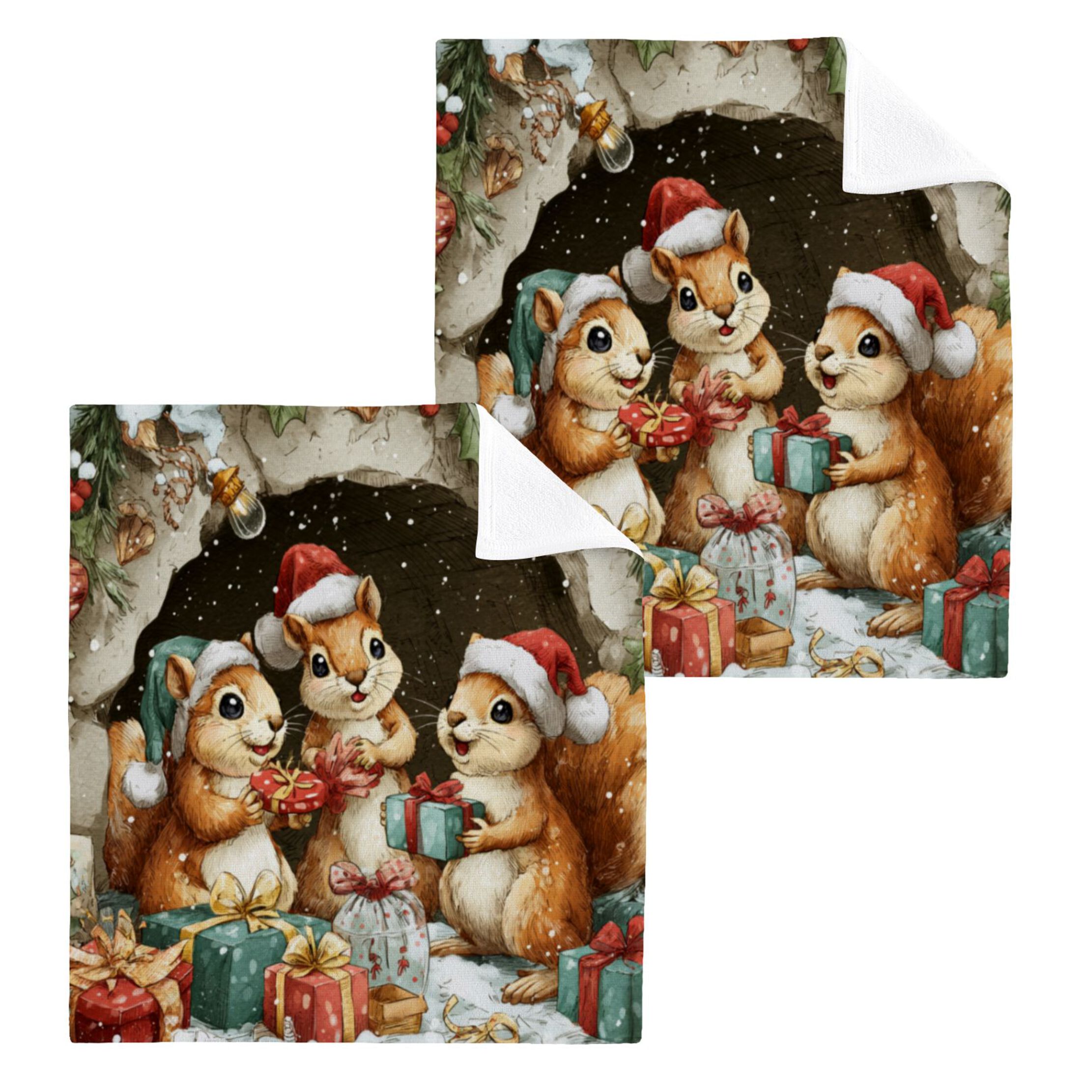 Wobogo Cute Baby Squirrels Square Cotton Towel Set of 2 Soft and Skin-friendly with Good Absorbency 12×12in
