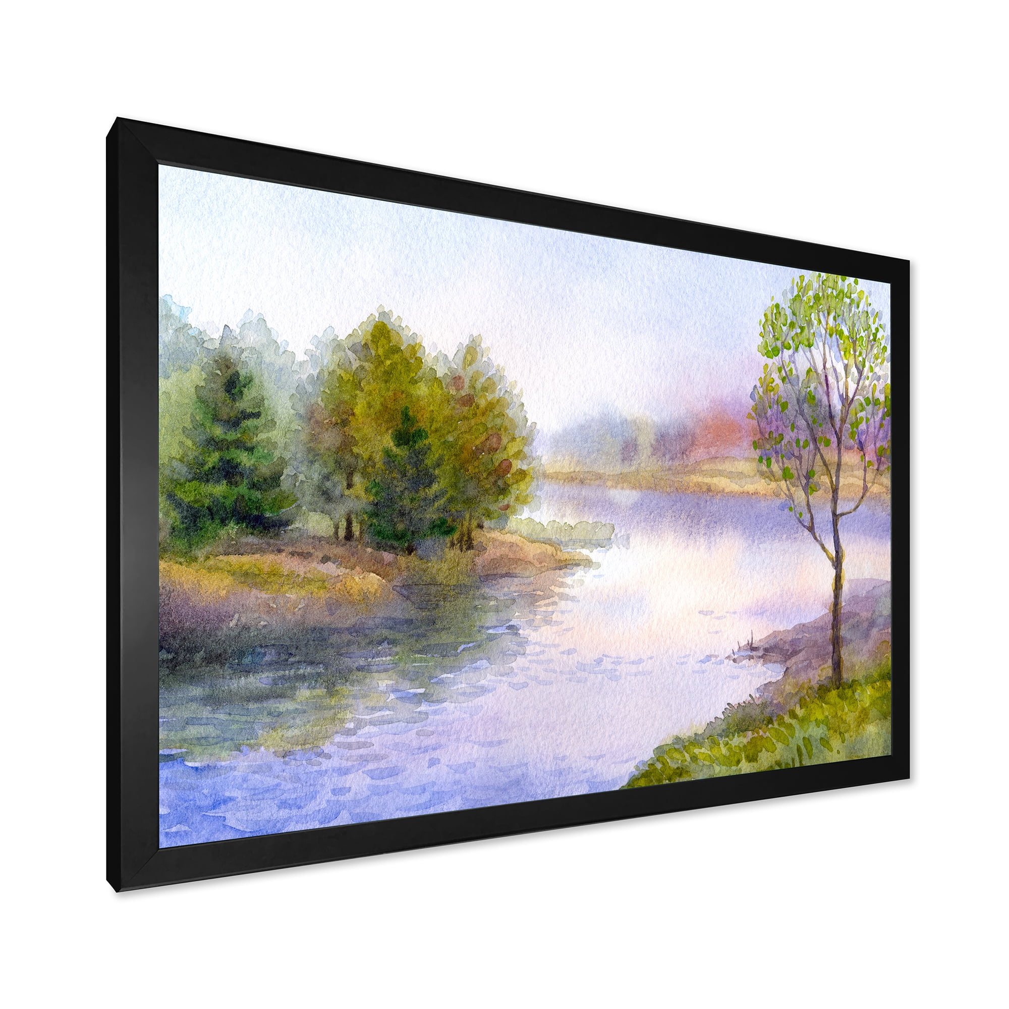 Designart 'Trees On The Bank Of River' Lake House Framed Art Print