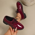 thumbnail image 2 of Wine Women'S Loafers Low Heel Lace-Up Patent Round Toe Casual For Work Spring Summer 1.37In 9.06 Inches, 2 of 9