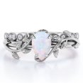 thumbnail image 1 of JeenMata Inspirado en la Naturaleza: Ópalo de Roca en Forma de Pera de 1,75 Quilates y Moissanita: Juego de Anillos de Boda con Filigrana Milgrain: Baño de Oro Blanco de 18 K sobre Plata, 1 of 6