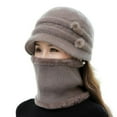 thumbnail image 1 of 2Pcs/Set Short Brim Solid Color Ear Protection Hat Scarf Set Autumn Winter Women Knitted Plush Lining Cap Neckerchief Set, 1 of 10
