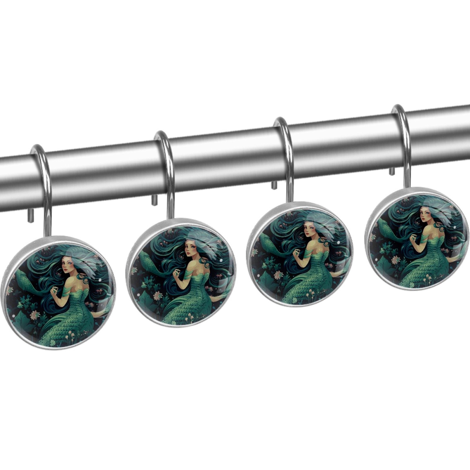 HemaKayy 12 Pcs Decorative Shower Curtain Hooks - Stainless Steel Rings for Bathroom Décor - Easy Glide & Secure Hold - Perfect Decoration for Bathroom Shower Rods - Ocean World Mermaid