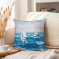 thumbnail image 3 of Ethan Taylor Beach and Coastal Throw Pillow Soft Cushion Cover 'Sailboats at Sea Nautical Watercrafts Sailing Ship' Transitional Pattern Decorative Square Accent Pillow Case, 18x18 Inches, Blue, White, 3 of 5