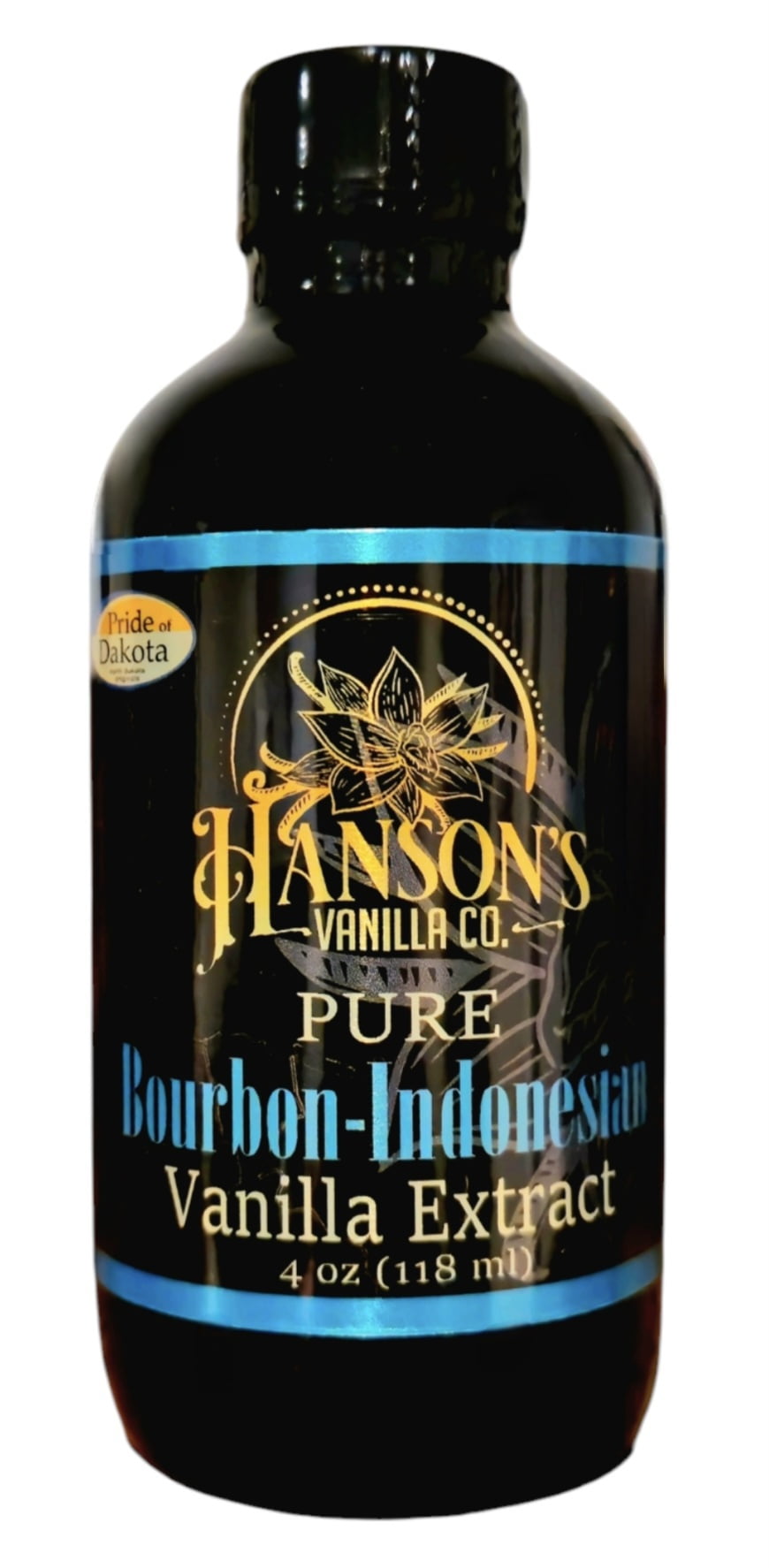 Hanson's Vanilla Co. - Pure Bourbon-Indonesian Vanilla Extract Blend - 4 fl oz  Liquid Flavoring for Baking & Cooking