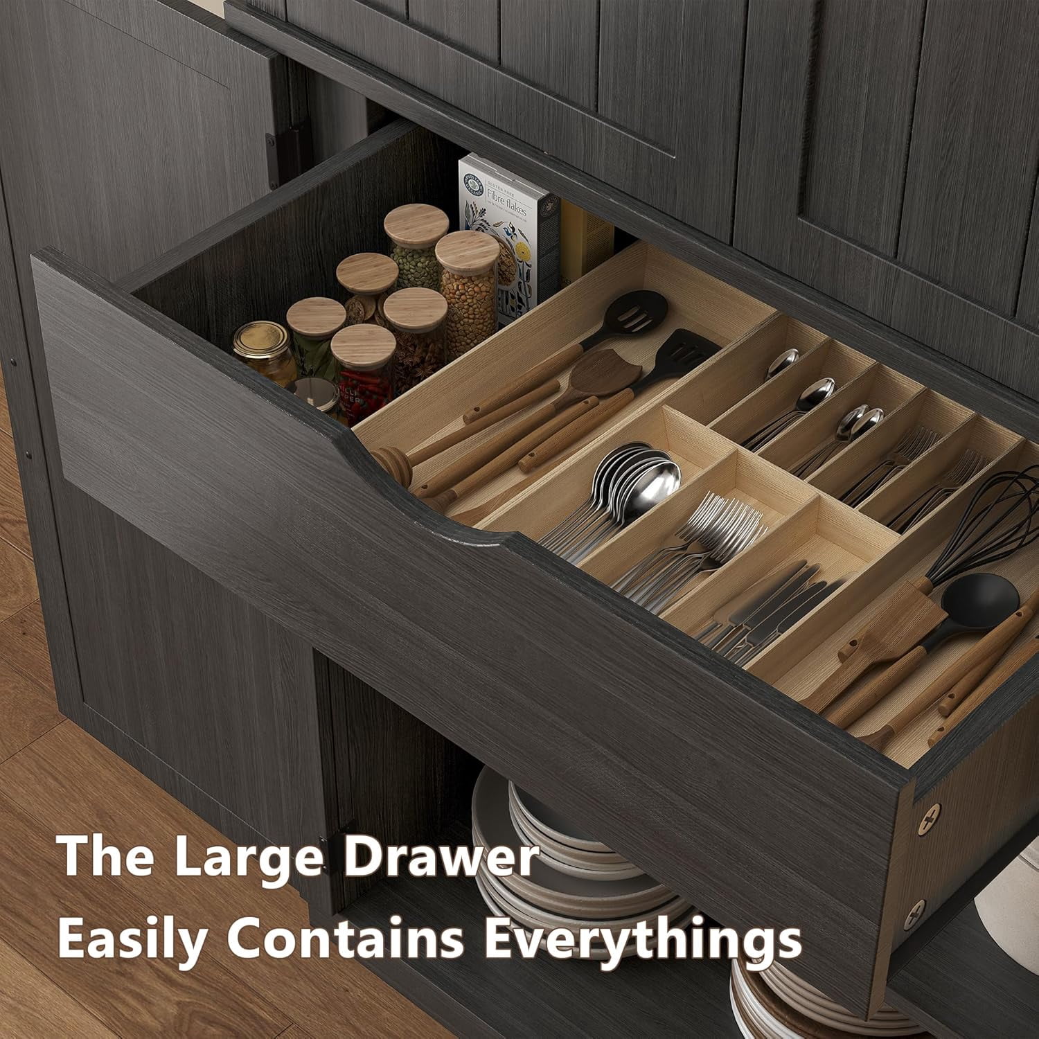 Virans 71" Tall Arched Kitchen Pantry Storage Cabinet,6-Tier Large Storage Cabinet with 2 Doors,Adjustable Shelves & Drawer for Living Room,Dining Room,Kitchen,Black