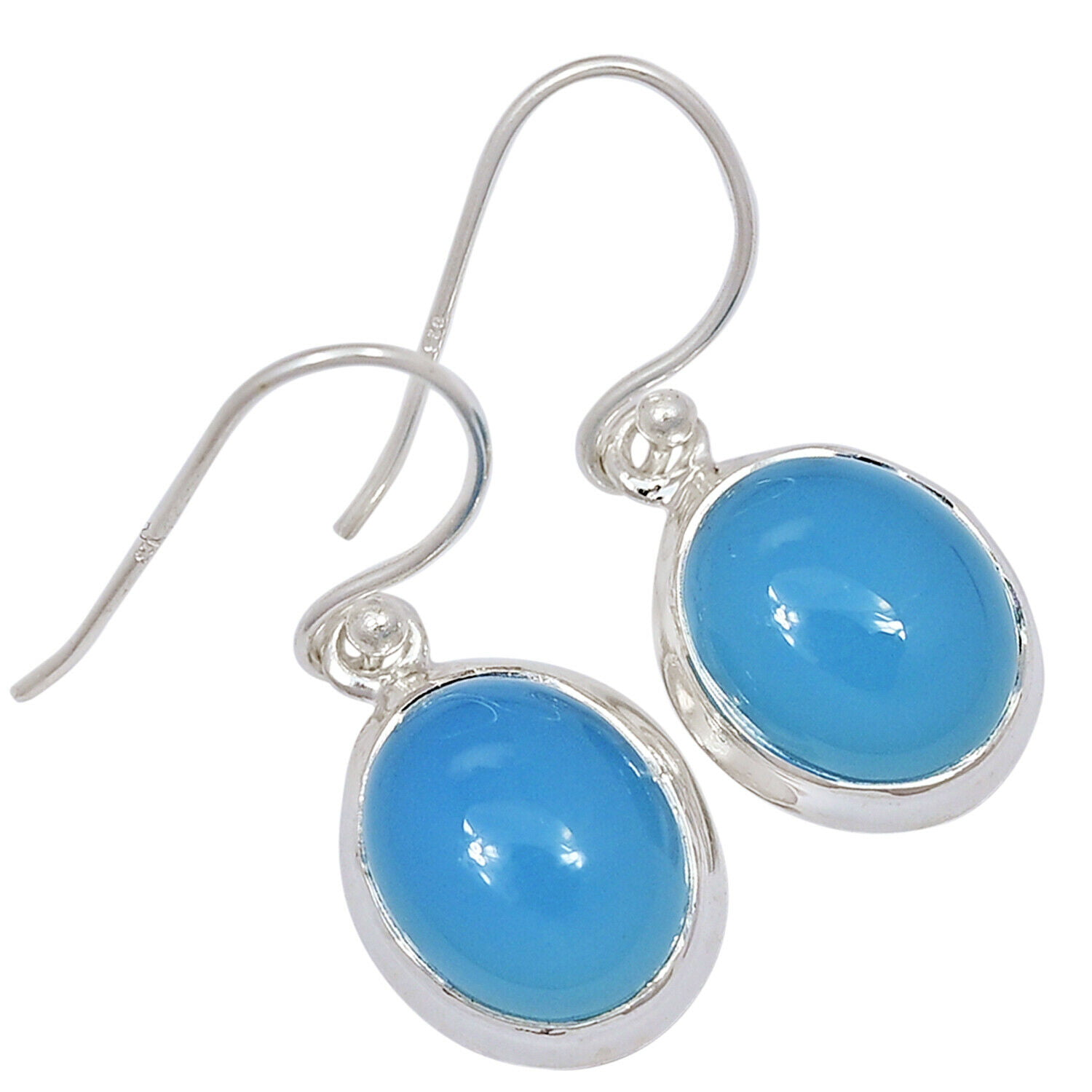 925 Silver Plated Real BLUE CHALCEDONY Gems Women's Women Fancy Earrings 