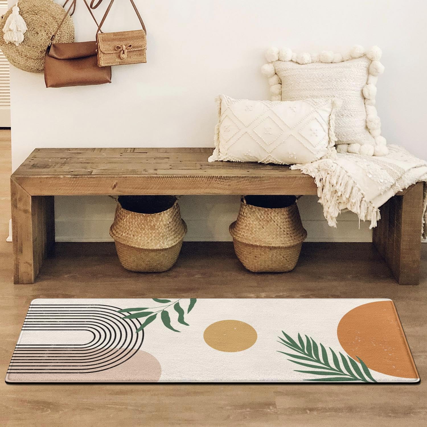 Boho Bathroom Runner Rug Non Slip, Large Long Bathroom Rug Cute Bath Mat for Bedroom Hallway Kitchen, Soft Plush Washable Shower Rug