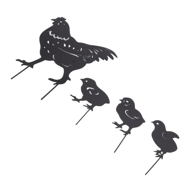 Arte de patio de pollos, 4 piezas de silueta de gallina de metal negro, silueta de gallina de aspecto llamativo