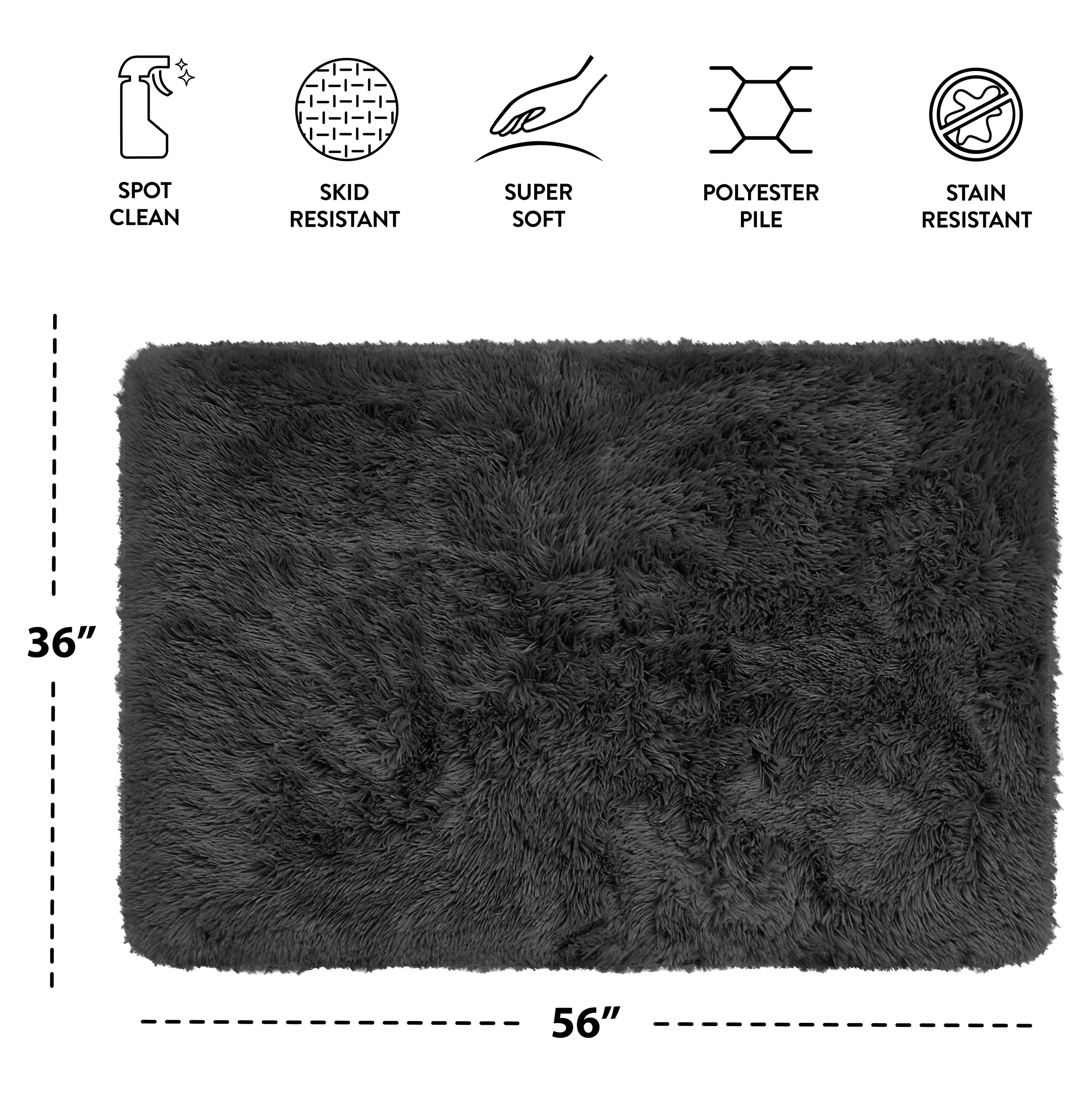 (2 pack) Mainstays Black Fluffy Shag Faux Fur Area Rug, 36 in x 56 in