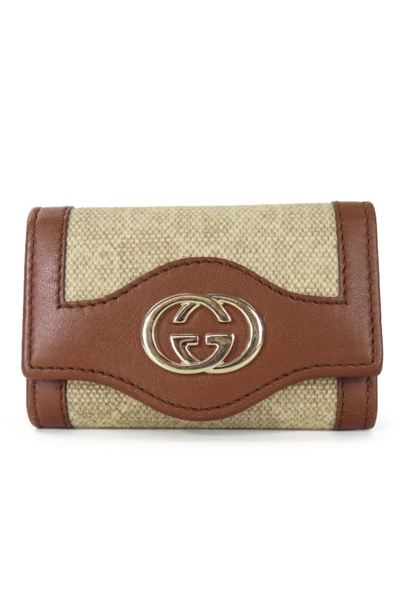 Pre-Owned Gucci Key Case 282432 Interlocking 6-ring GG Canvas Calf Beige Brown... (Good)
