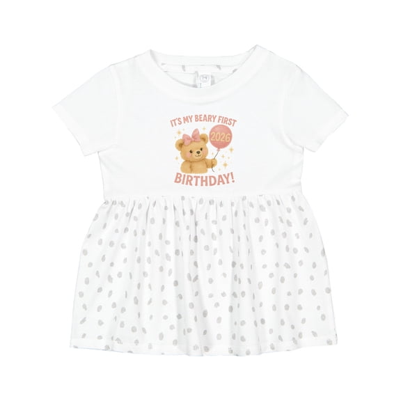 Inktastic Beary First Birthday 2026 Teddy Bear Girls Baby Dress