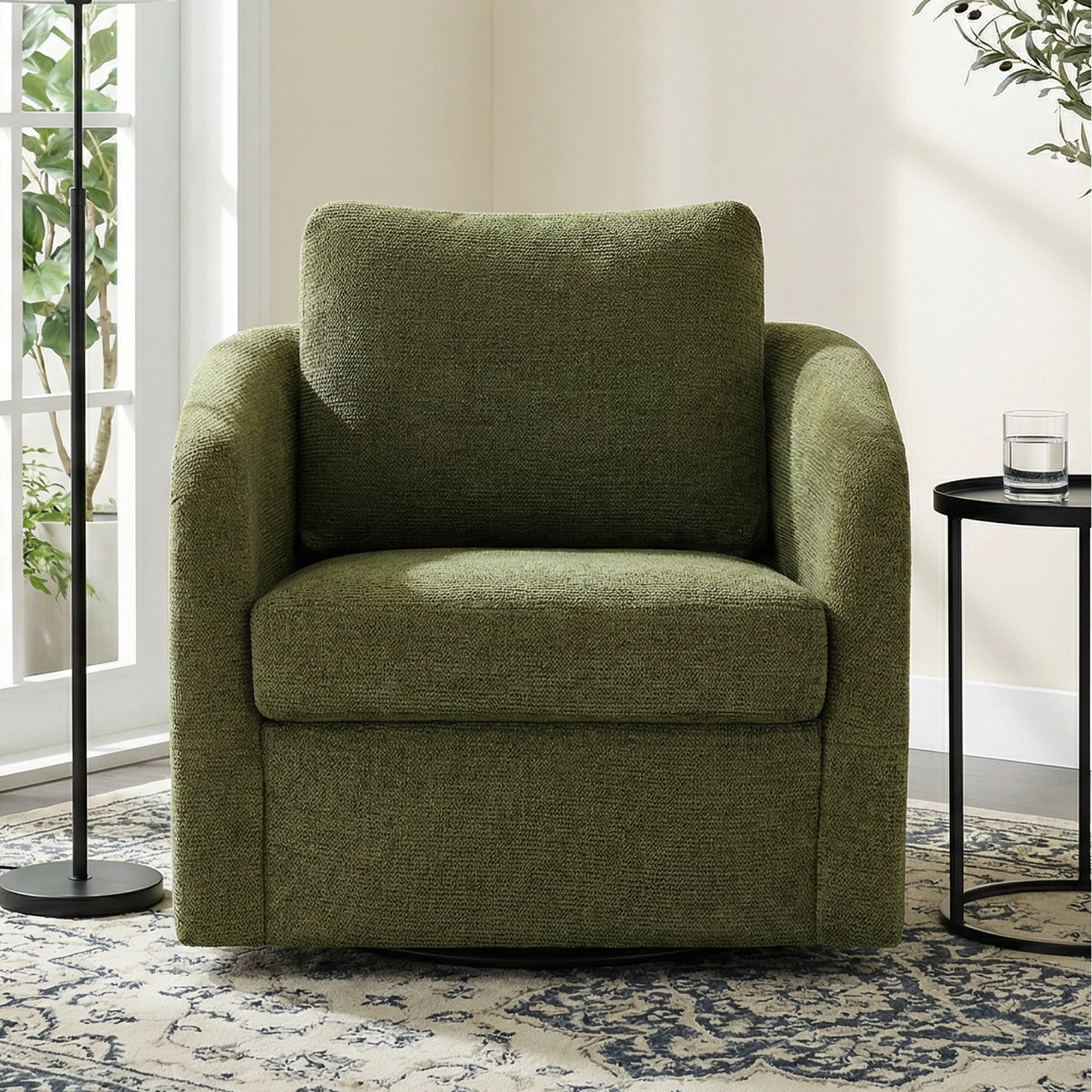 Spruce & Spring Modern Upholstered Swivel Barrel Accent Chair with Removable Slipcover Green, Single Chair
