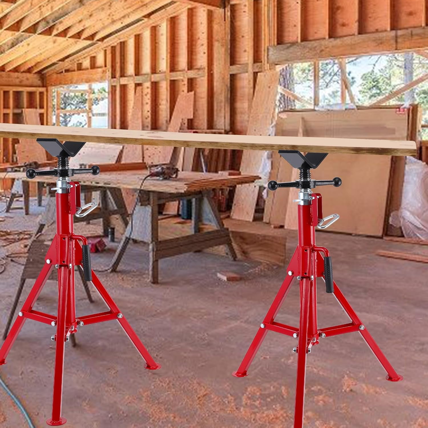 Ladcaser V Head Pipe Jack Stand, 1/8"-12" Capacity, Adjustable Height 28''-52", 2500 LB, Heavy Duty Carbon Steel Body, Folding Portable Pipe, Steel Jack Stands