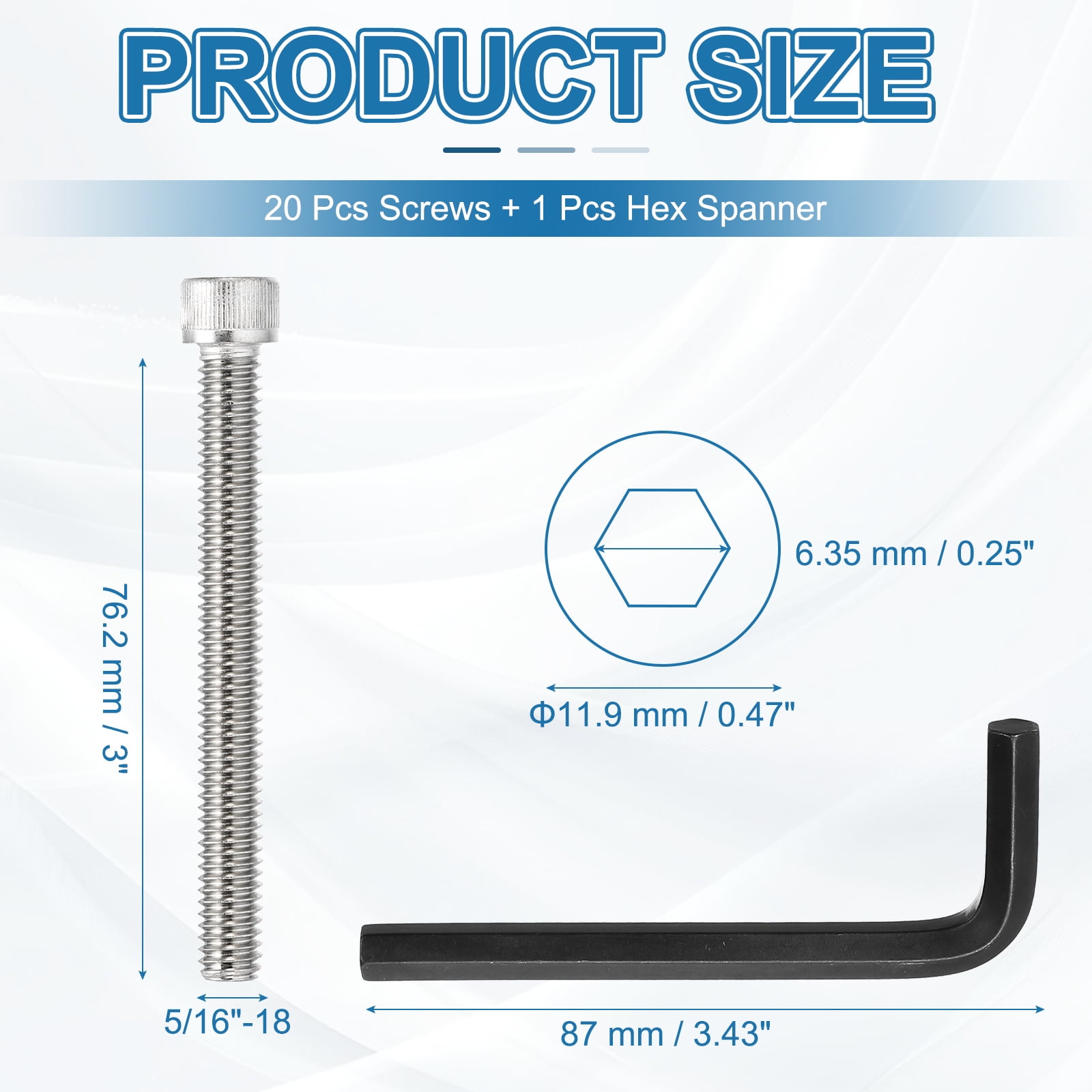 Uxcell Socket Head Screws Cap Bolt, 304 Stainless Steel Hexagon Socket Screws Silver/Black 3"-18 x 3" 10