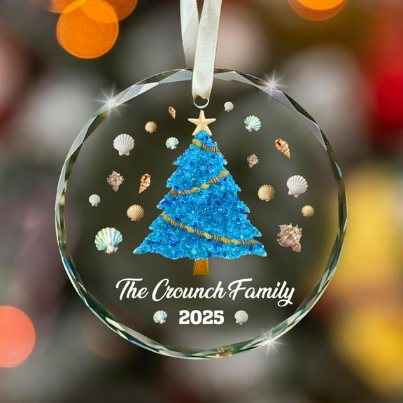 Personalized Coastal Christmas Ornament – Custom Glass Tree Decoration – Ocean-Themed Christmas Tree Ornament with Seashells – Unique for Women – Customizable with Name and Year