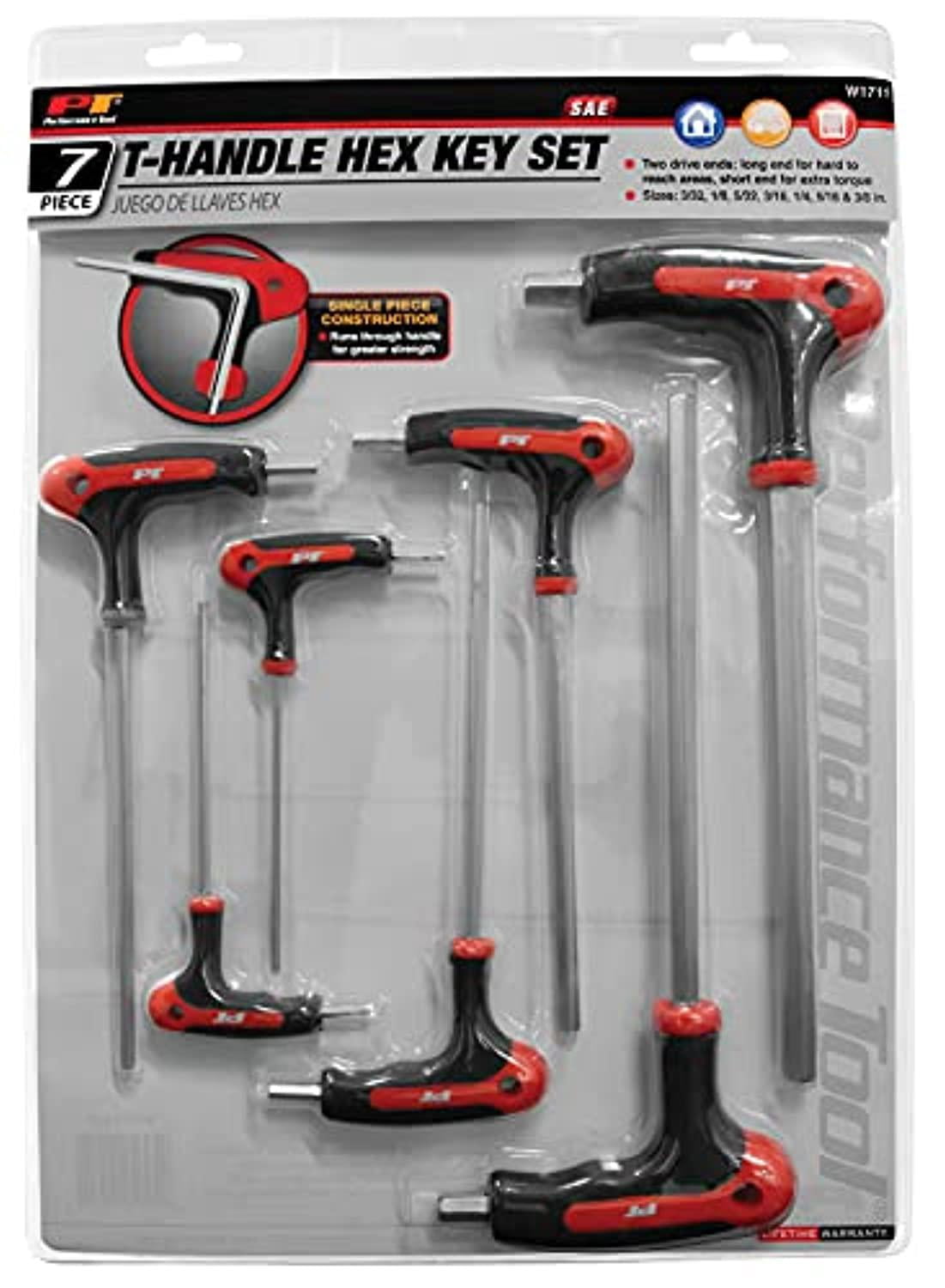 Wilmar Performance Tool W1711 Sae T-Handle Hex Key Set, 7-Piece