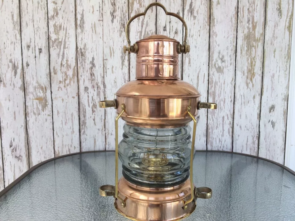 12" Vintage Brass Copper Anchor Oil Lamp Collectible Nautical Maritime Ship Lantern Oil lamp Boat Light