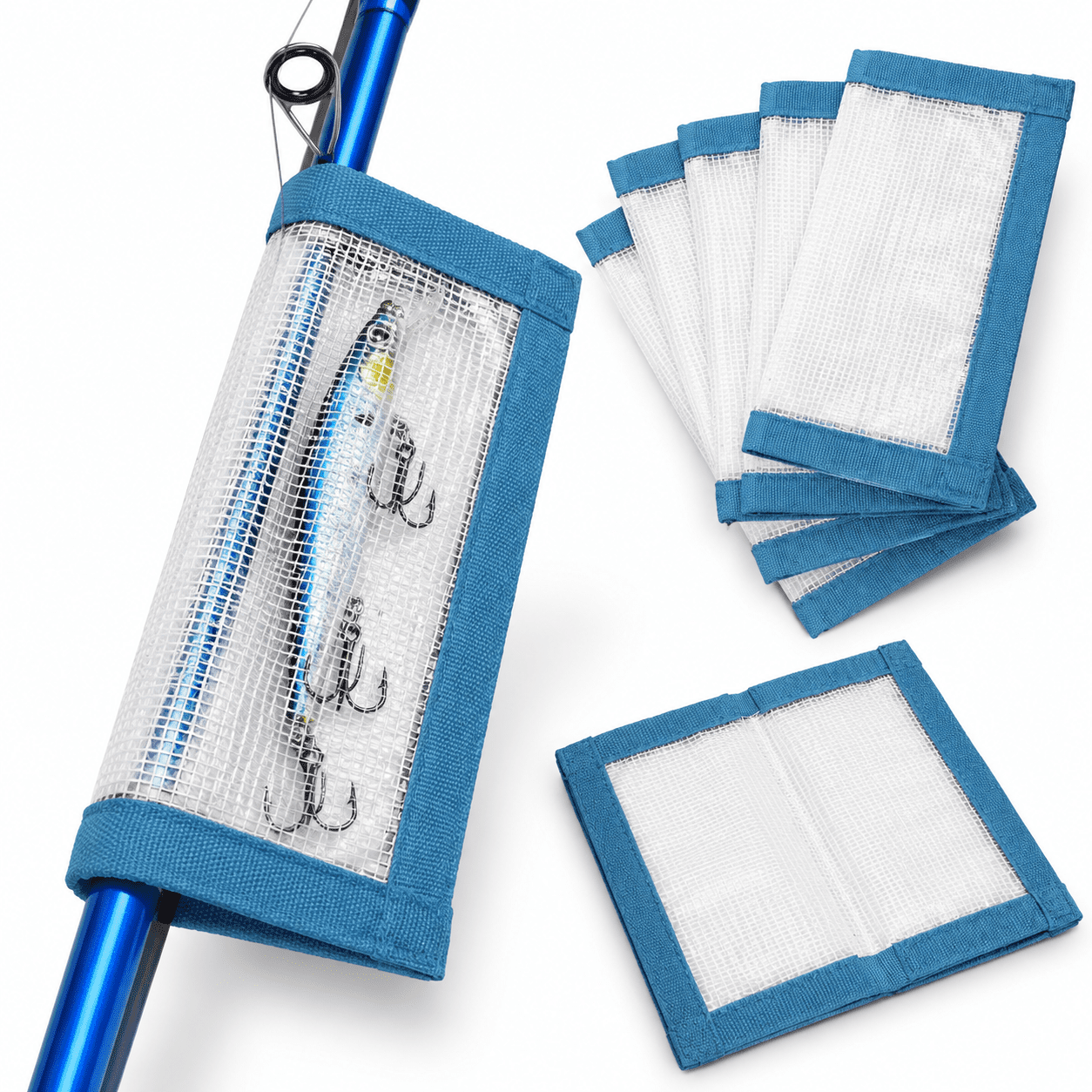 Fishing Lure Wrap For Rod Tangle-free Safety Hooks Cover Seprotectors Holder Storvariobait (blue - 4pk)