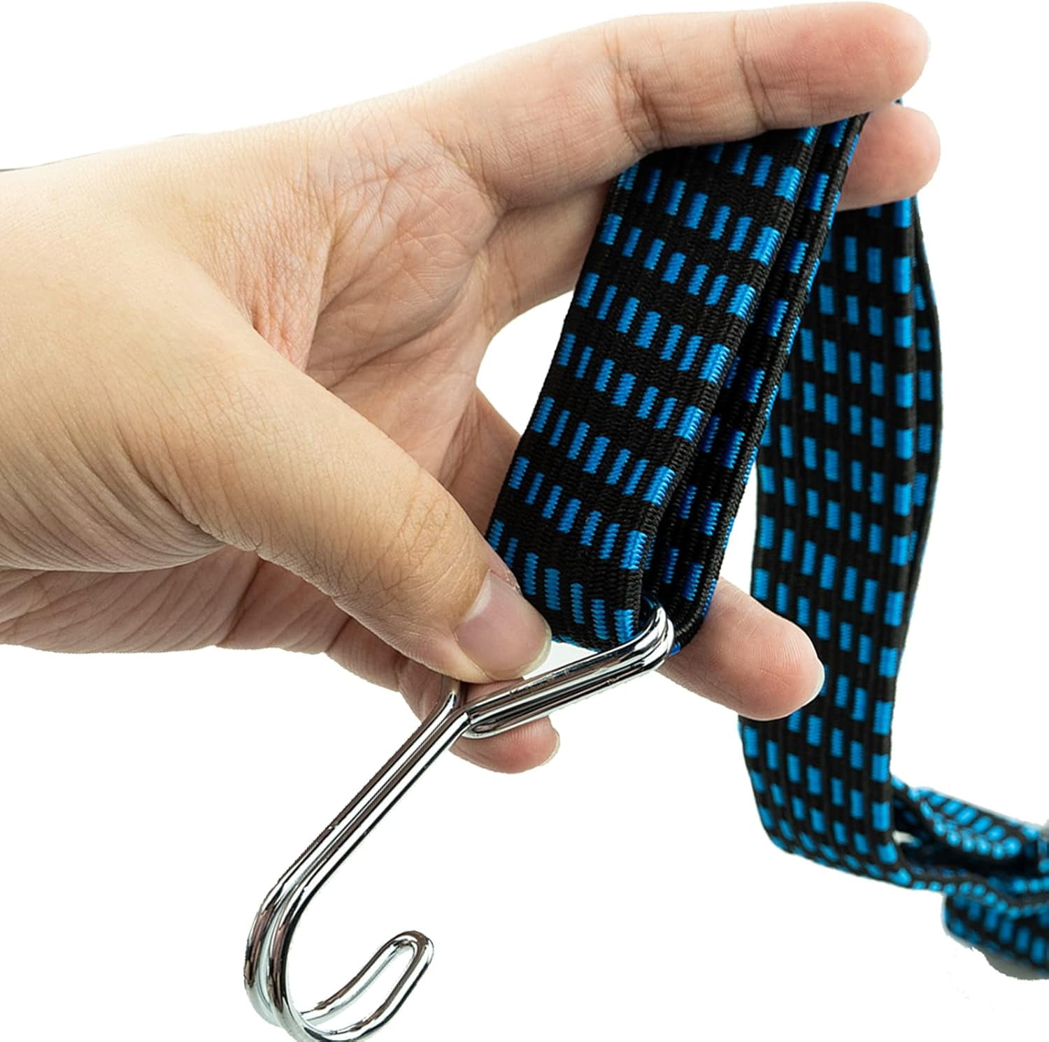 Adjustable Flat Bungee Cords With Hooks, Bungee Straps With Anti-Rust Metal Buckle For Bike Mountain Luggage Rope Latex Heavy Duty Straps Elastic (4 Pack 1M Blue)