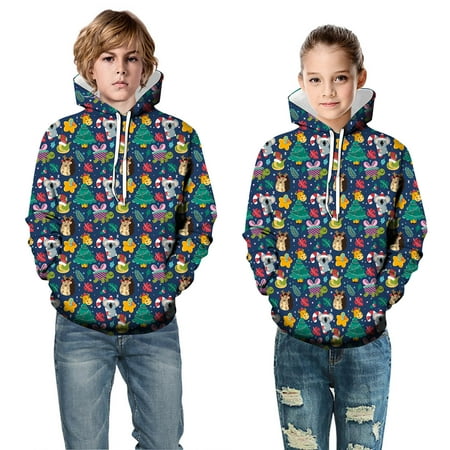 

KUNKASA Boys Girls Sweatshirt Hoodies Casual Kids Christmas Hoodies Sweaters 3D Printed Dinosaur Hooded With Pockets Pullover Tops 4-5 Years