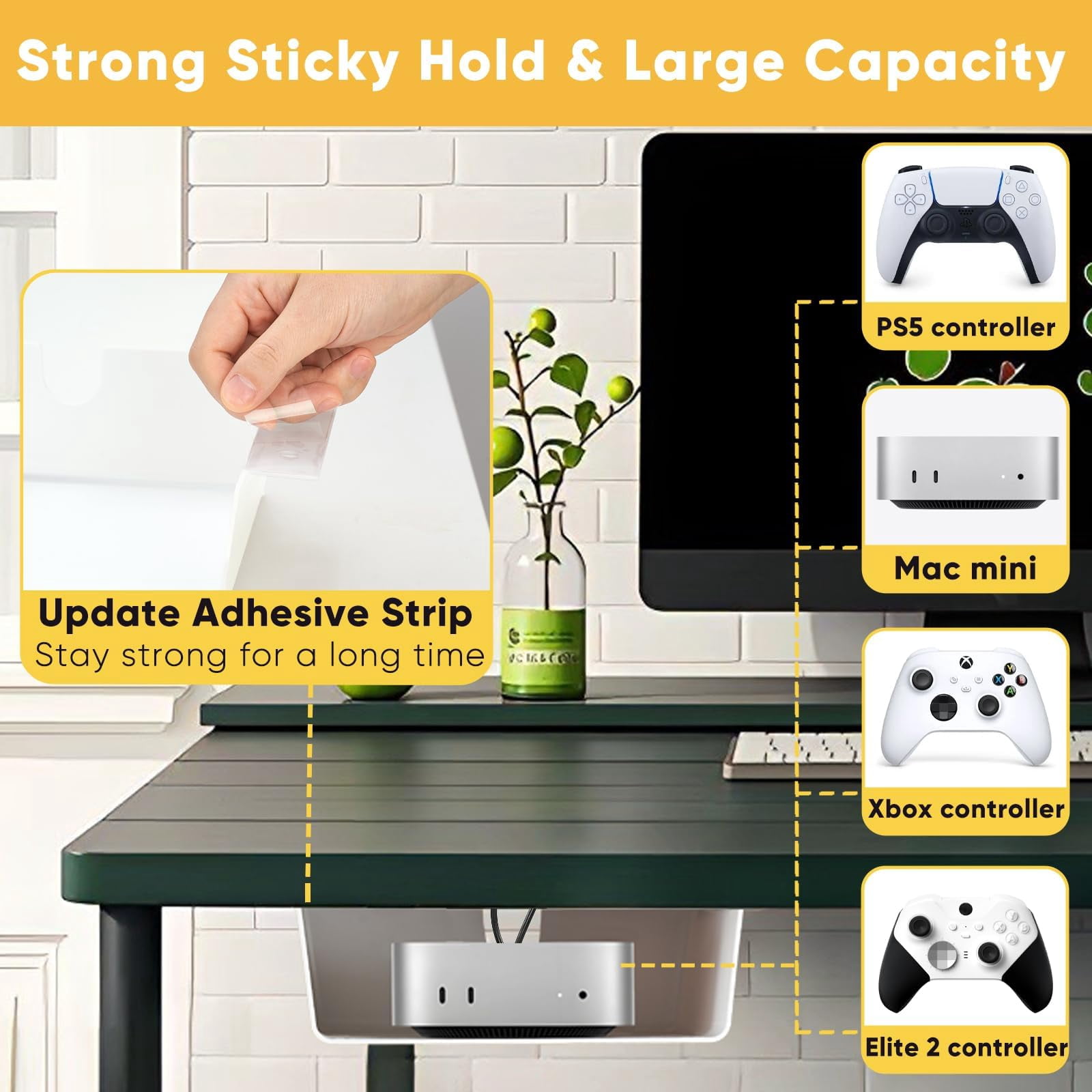 4 Pack Under Desk Hanging Shelf Drawer Organizer  Attachable Plastic Storage Tray Easy Adhesive Mount Holder For Standing Tables Office Counters Cabinets Workstations - White